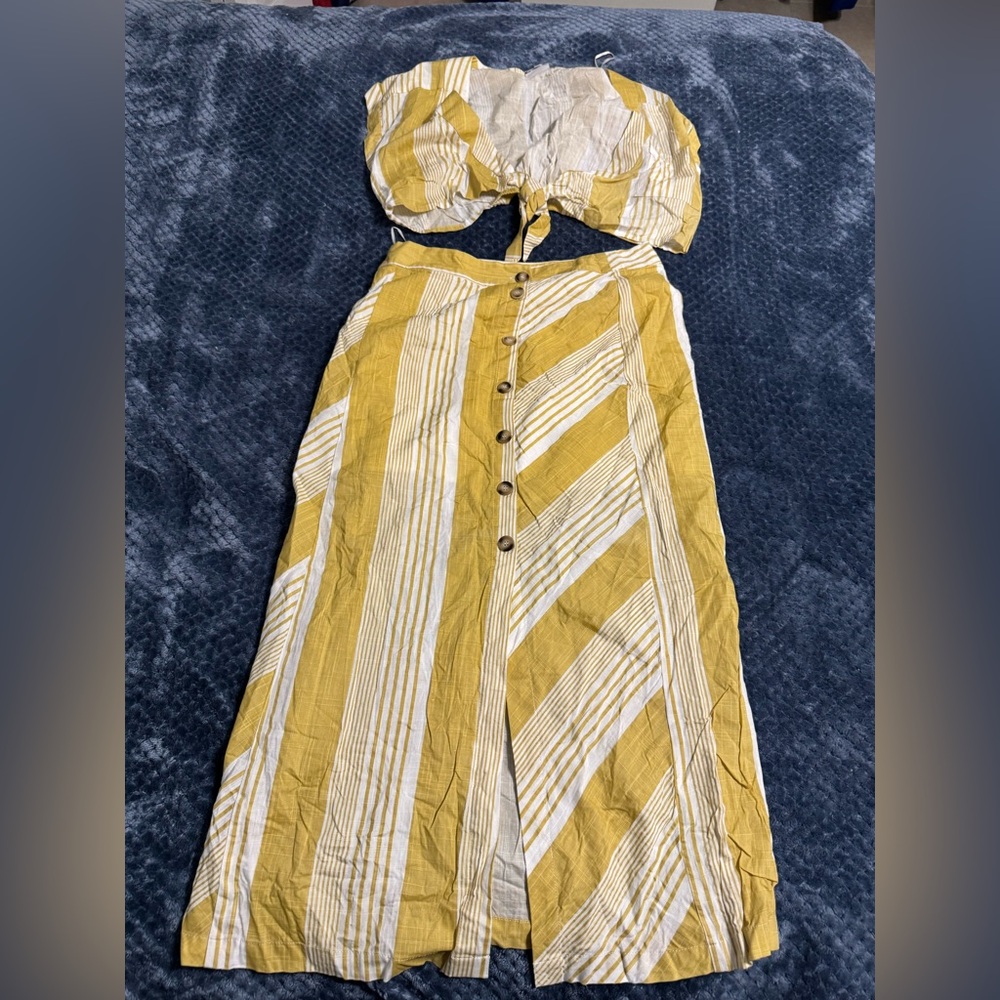 Skylar + Madison Mustard and Cream Striped Maxi Skirt and Top